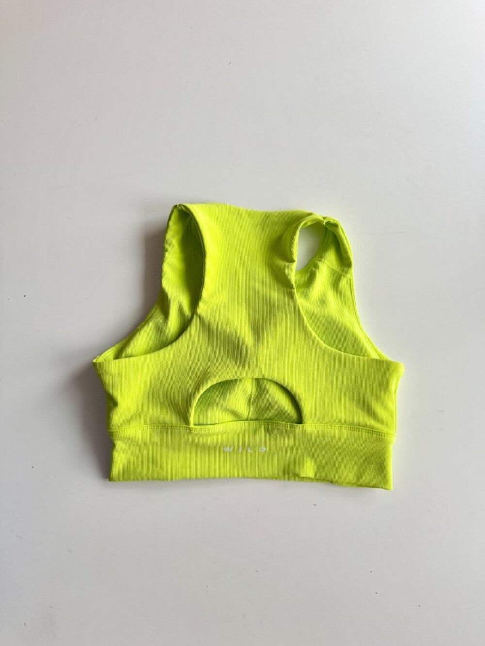 WILO Neon Yellow Based Ribbed Performance Racerback Sports Bra Top, Size L - Picture 3 of 14